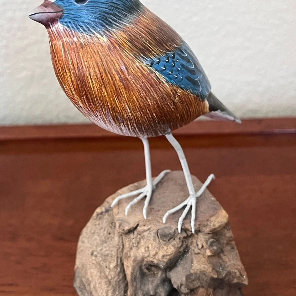 Handcarved Wood Western Bluebird in Burl Wood Bird